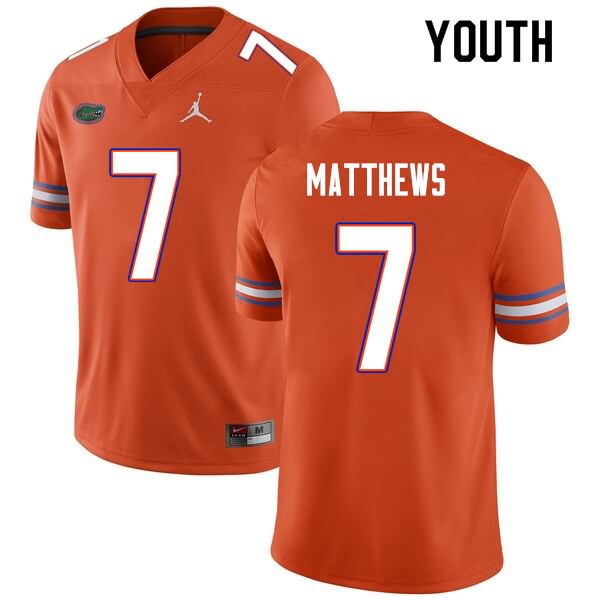 Youth NCAA Florida Gators Luke Matthews #7 Stitched Authentic Nike Orange College Football Jersey PMV7665CR